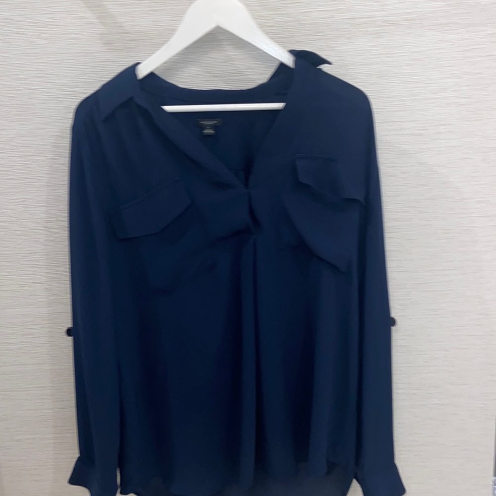 Ann Taylor blouse/shirt barley used beautiful navy blue color